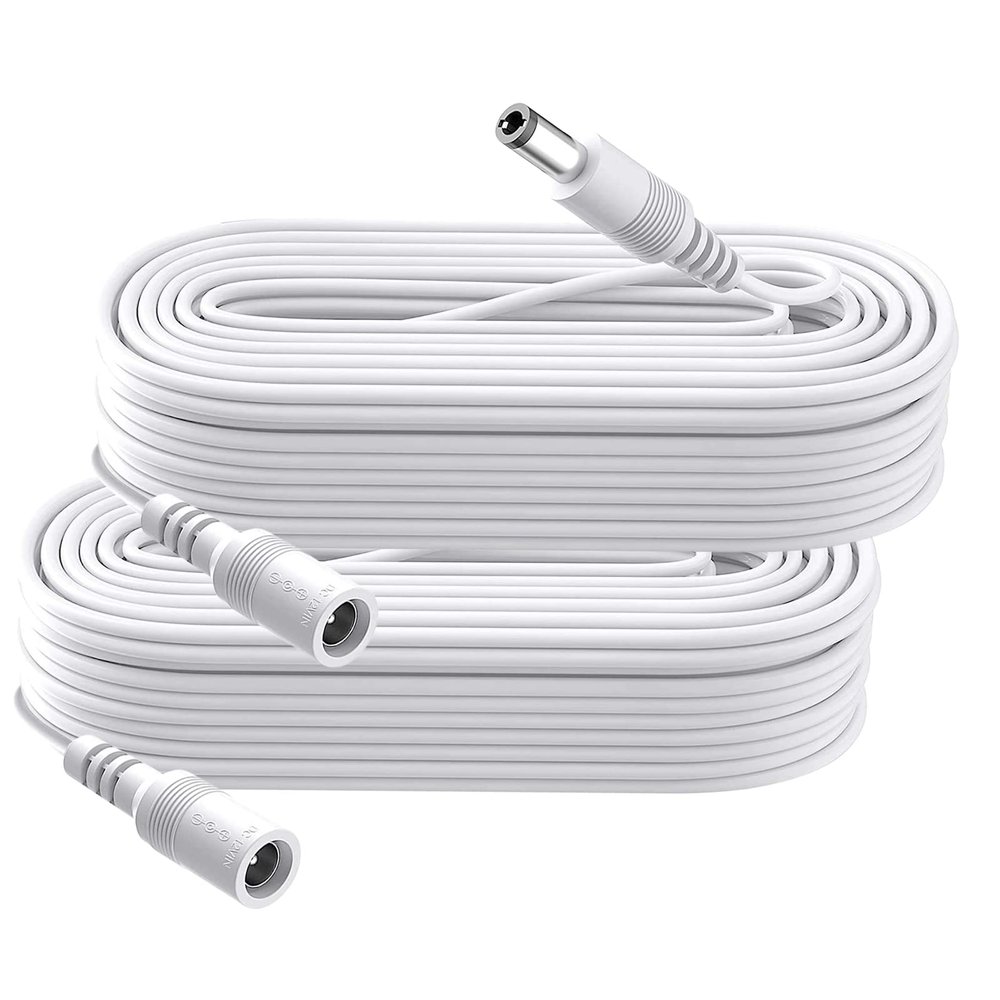 Security-01 5M 16FT DC Power Extension Cable 5.5mm x 2.1mm,for CCTV Camera IP WiFi Camera,DVR,LED Strip,DC Power Supply Adapter Extender Wire,White (Pack of 2)