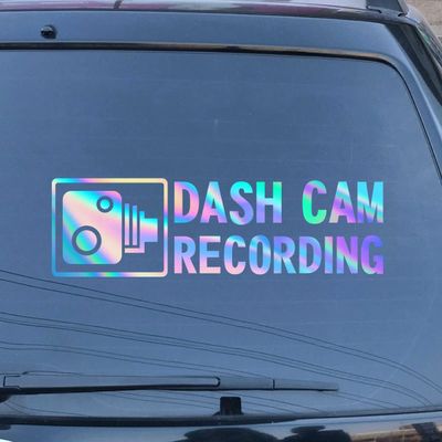 Dash Cam Recording in Car Camera Decal Sticker Vinyl for Car Boat Laptop Choose Size Color (8'' x 2.4" (20.3cm x 6cm), Holographic)