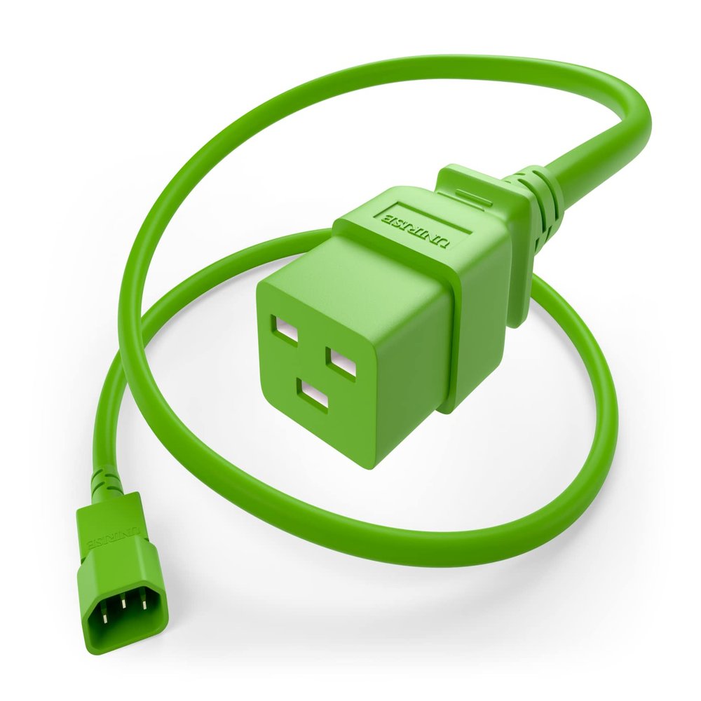 UNC Group Power Cable IEC C14 to C19 15Amp 14AWG 250V SJT Jacket, Green, 2 Foot