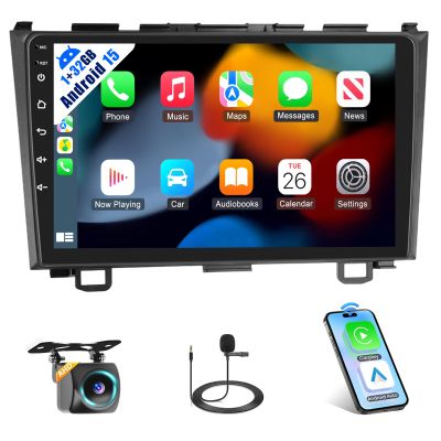 Android Car Stereo for Honda CRV 2007 2008 2009 2010 2011 Wireless Carplay Android Auto, 9 Inch Touch Screen Car Radio HiFi GPS WiFi SWC Bluetooth AHD Backup Camera, 1+32G