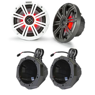 KICKER 45KM654L 6.5" RGB LED Marine Speakers with SSV US2-C65U Universal 6.5-inch Cage Mount Speaker Pods Including 1.85" Dual Clamps