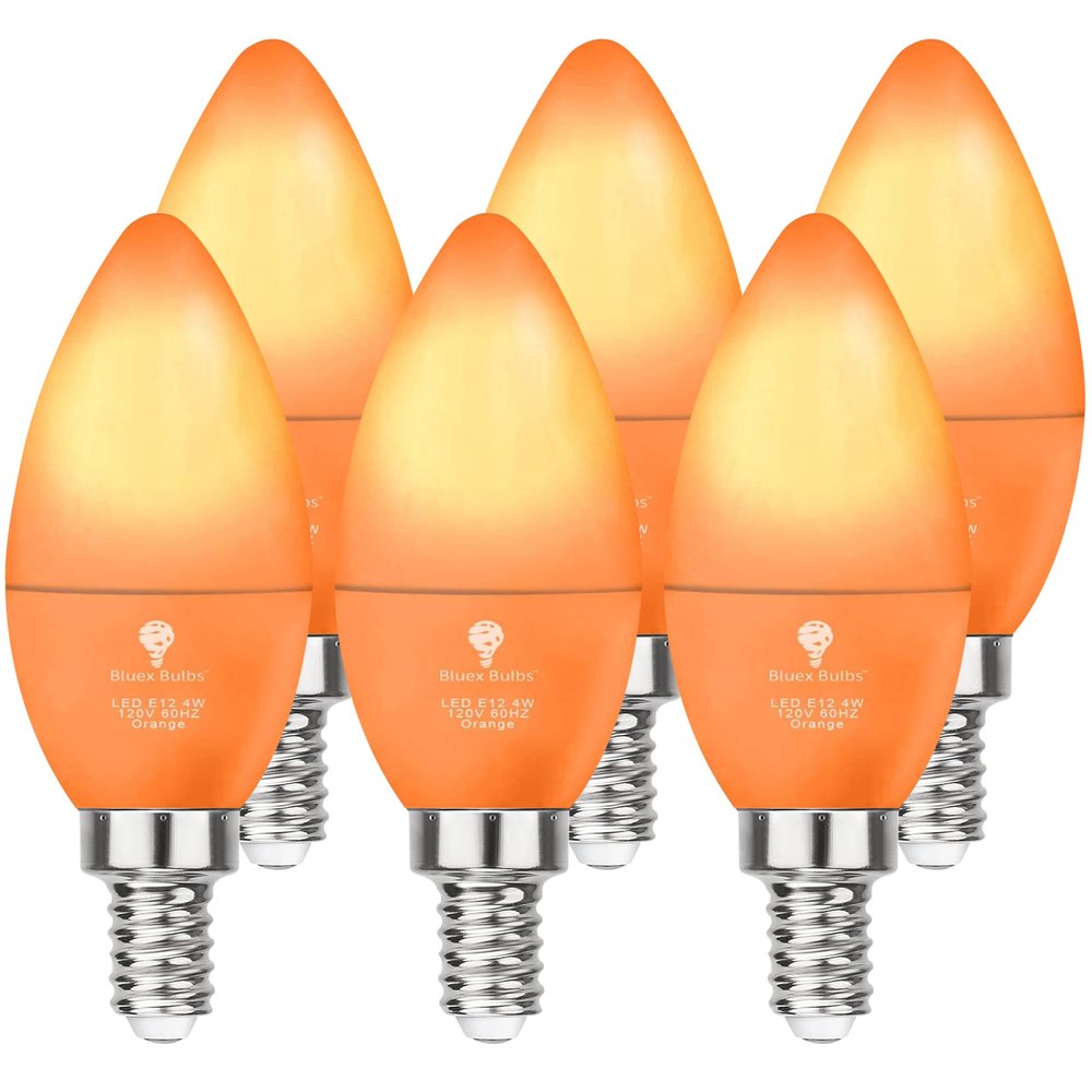 6 Pack BlueX LED Orange Light Bulb - 4W (40Watt Equivalent) - E12 Base Orange LED Bulb, Party Decoration, Porch, Home Lighting, Holiday Lighting, Chandelier Light Bulbs, Candelabra Bulbs