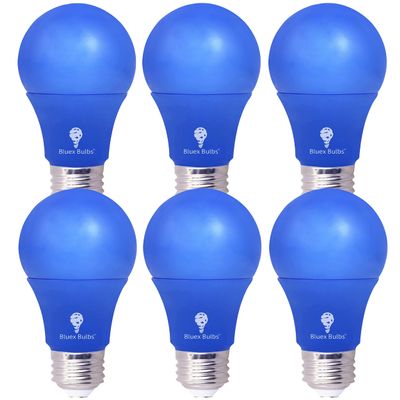 6 Pack BlueX LED A19 Blue Light Bulb - 9W (60Watt Equivalent) - E26 Base Blue LED Bulb, Party Decoration, Porch, Home Lighting, Holiday Lighting, Decorative Illumination