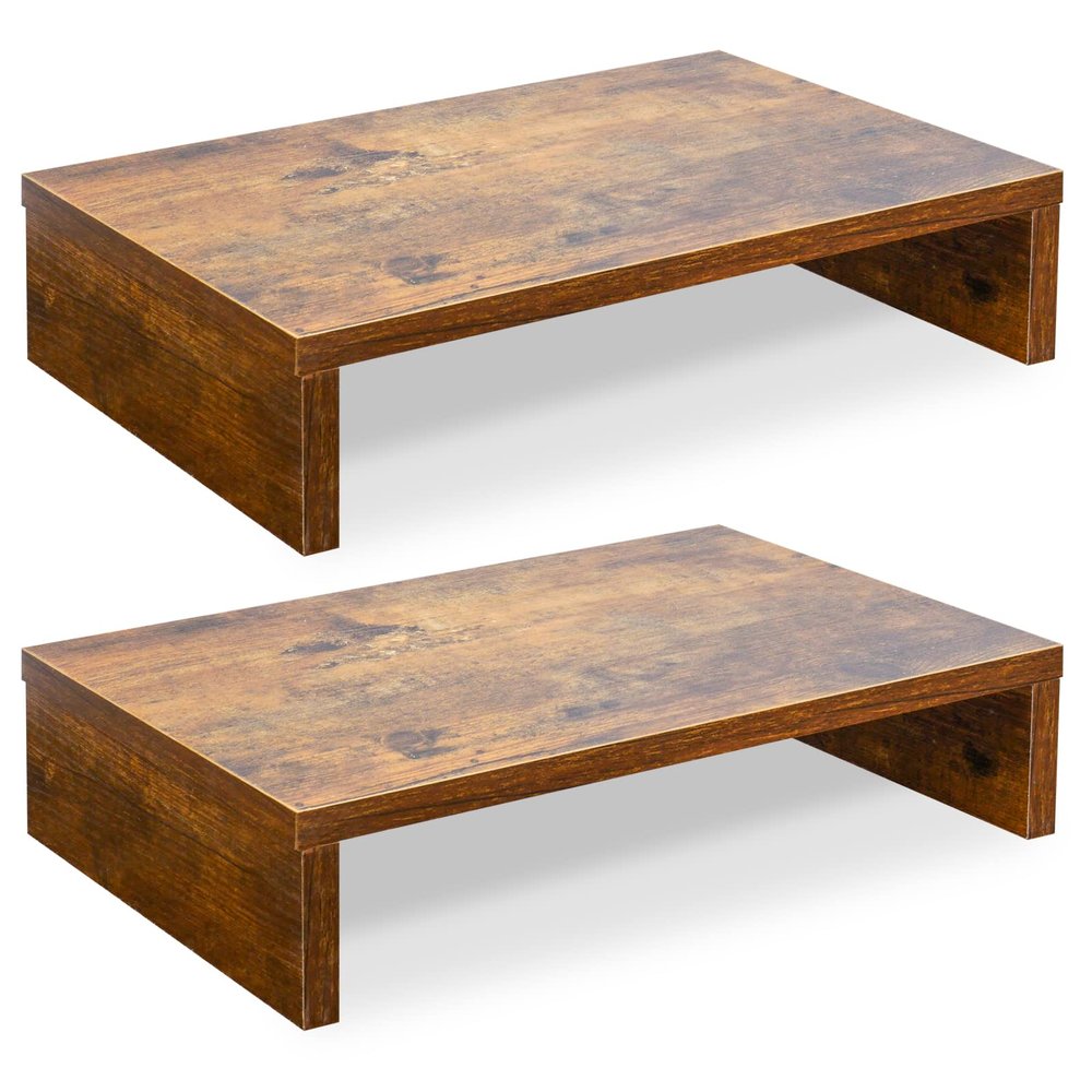 TEAMIX Monitor Riser - 2 Pack, Rustic Brown Wood Adjustable Stand for 2 Monitors/Laptop/PC
