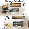TEAMIX Monitor Riser - 2 Pack, Rustic Brown Wood Adjustable Stand for 2 Monitors/Laptop/PC view 2