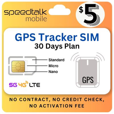 SpeedTalk Mobile Tracker SIM Card for 5G 4G LTE GSM Pet Senior Kids Car All GPS Tracking Devices | Talk Text Data | 3 in 1 SIM Card Standard Micro Nano | 30 Days Wireless Subscription Plan