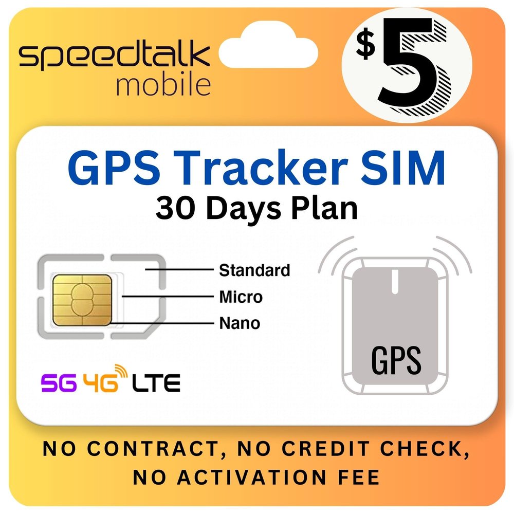 SpeedTalk Mobile Tracker SIM Card for 5G 4G LTE GSM Pet Senior Kids Car All GPS Tracking Devices | Talk Text Data | 3 in 1 SIM Card Standard Micro Nano | 30 Days Wireless Subscription Plan
