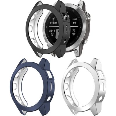 Cover Compatible for Garmin Fenix 7s Protective Case Soft TPU Plated Bumper Shell Shockproof Covers Anti-Scratch Protector Case for Fenix 7s (Black+Blue+Silver)