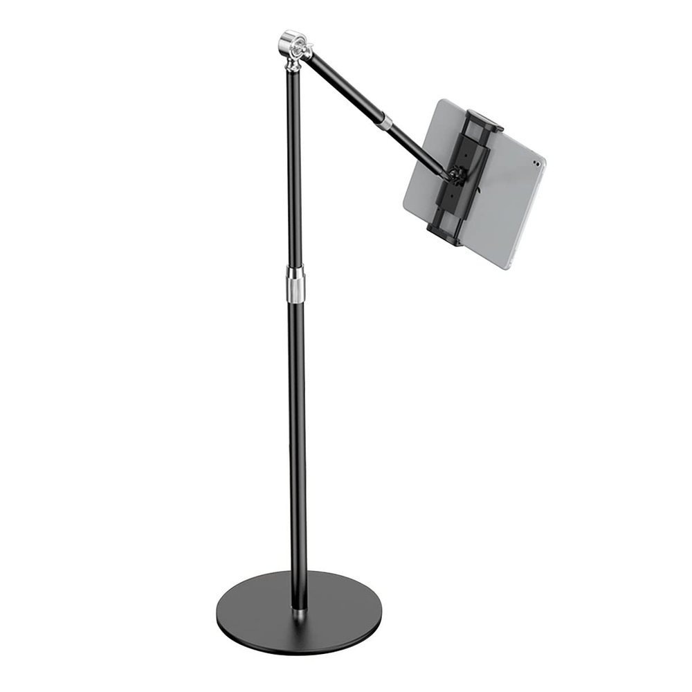 GENYS Floor Tablet Support Stand Universal Stand for Bed Sofa Desk Metal Tablet Holder,Height Adjustable, Knob Fixed, 4-13Inch Phone Tablet Stand for Standing Sitting Lying Down Use
