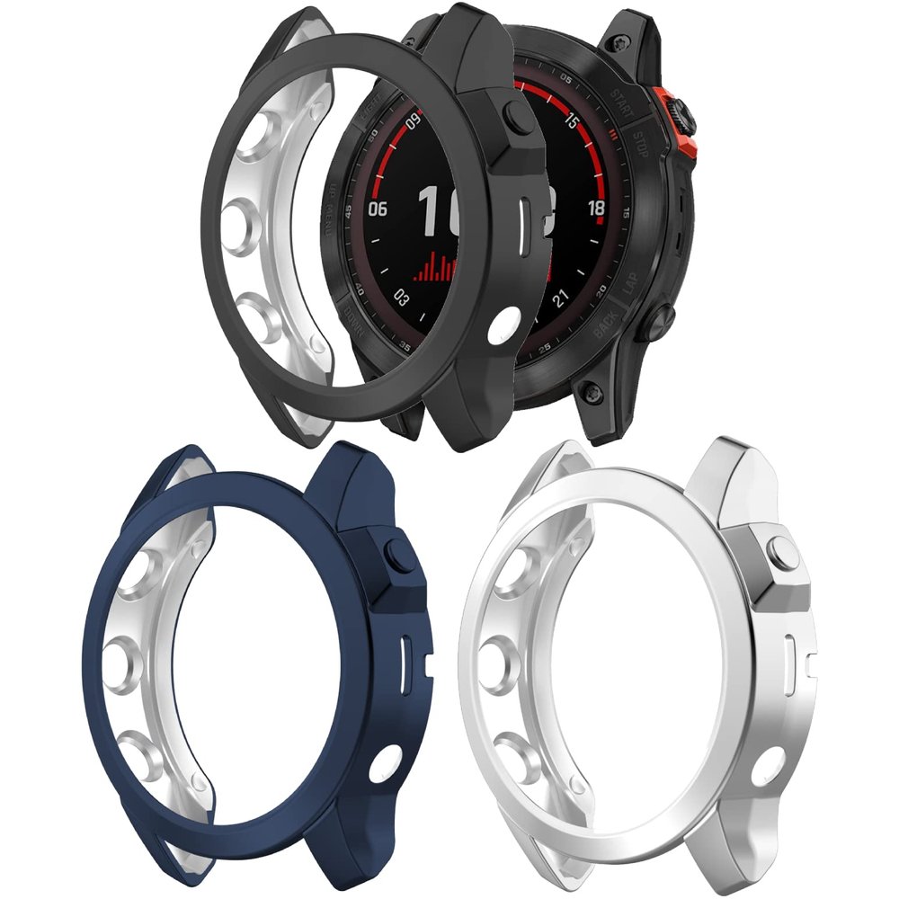 Case Cover Compatible for Garmin Fenix 7X Protective Case Shockproof Covers Soft TPU Plated Bumper Shell Anti-Drop Anti-Scratch Protector Case for Fenix 7X Cover (Black/Silver/Blue)
