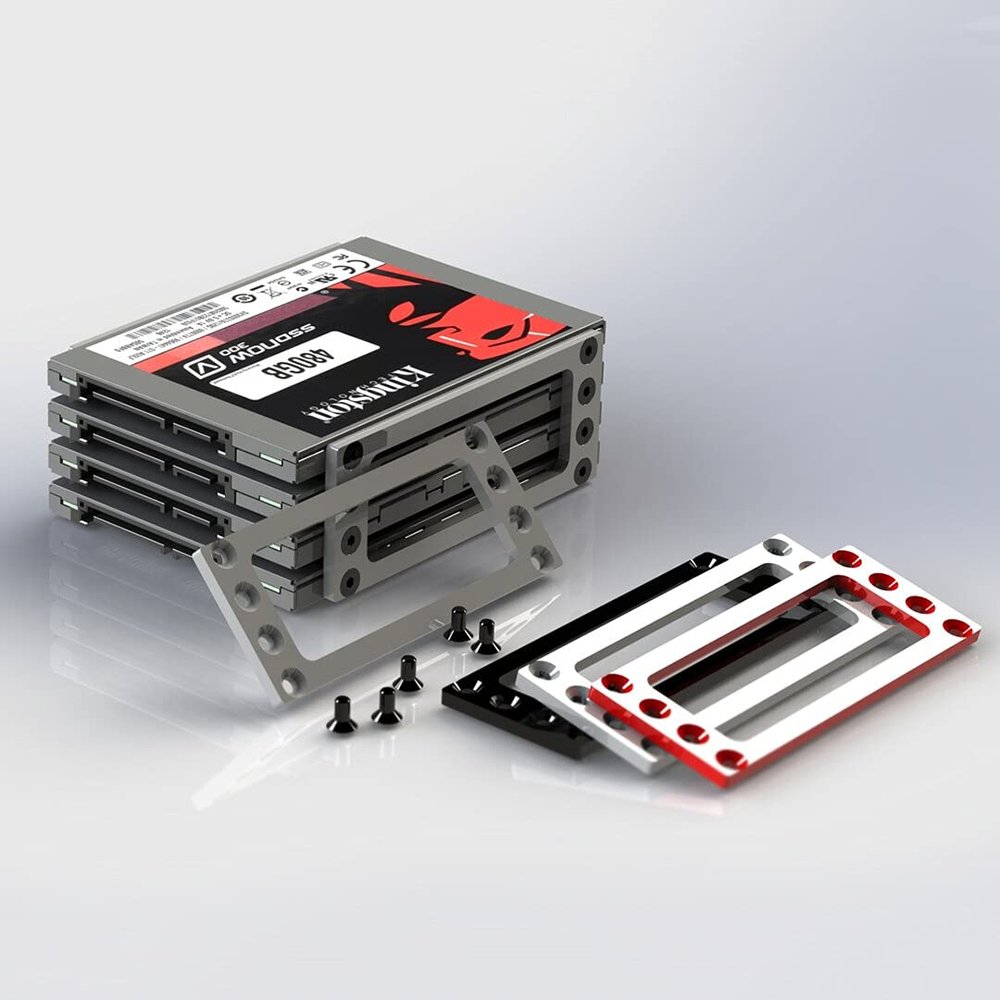 2.5 inch PC SSD HDD Cages Bracket Solid State Drive Frame Multi Layer Box Stacking External HD Cabinet Docking Station Base SATA PATA Computer Hard Disk Rack Metal 4-Bay Mounting Bracket Black