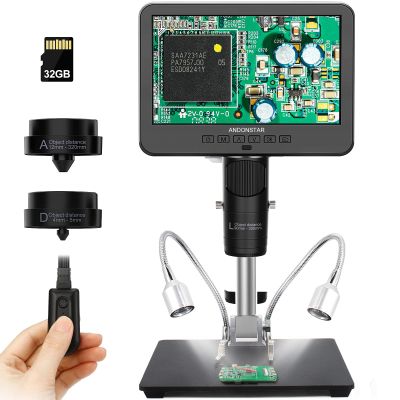 Andonstar AD246-M Digital Microscope for Adults, 3 Lens Soldering Microscope, 1080P FHD Video Record, 7 Inch LCD 500x, Coin Full View, Biological Kit with 32G Card, Prepared Slides