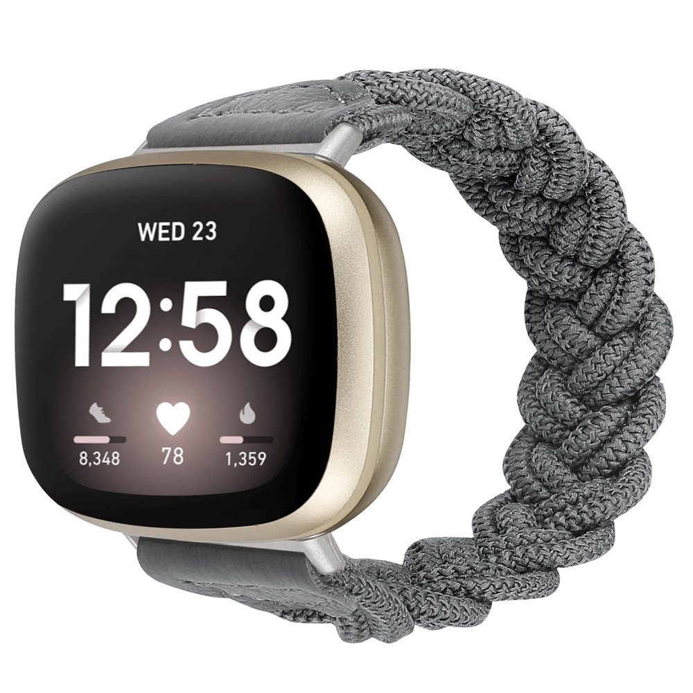 Wearlizer Elastic Band Compatible with Fitbit Versa 4 Bands for Woman/Versa 3/Sense 2/Sense Bands Women, Slim Solo Loop Braided Strap Stretchy Woven Wristband Accessory, Grey, M