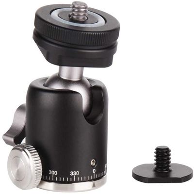 Flamesio 360 Degree Aluminum Alloy Body Rotating Swivel Mini Tripod Ball Head with 1/4" Screw Thread Base Mount for Lighter DSLR Camera Camcorder LED Light Bracket Hiking HTC Vive (Black)