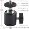 Flamesio 360 Degree Aluminum Alloy Body Rotating Swivel Mini Tripod Ball Head with 1/4" Screw Thread Base Mount for Lighter DSLR Camera Camcorder LED Light Bracket Hiking HTC Vive (Black) view 2
