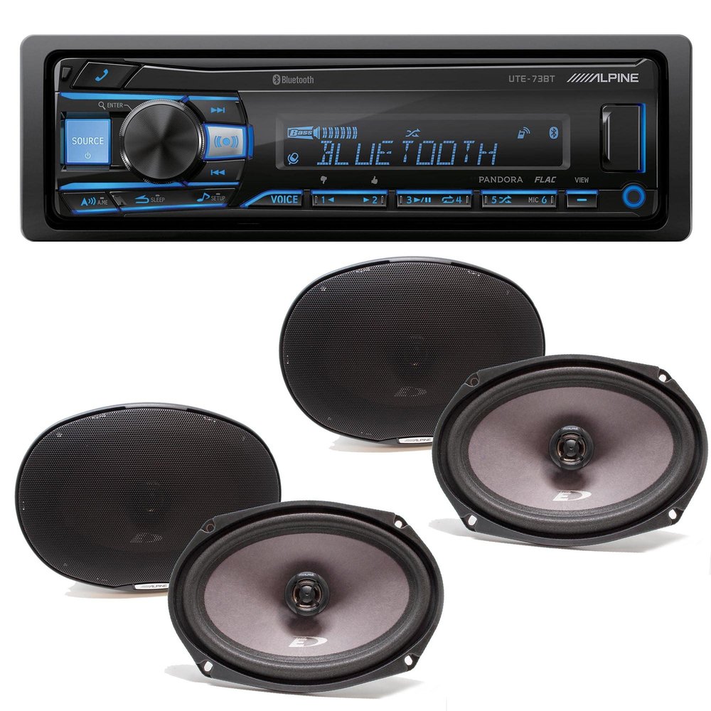 Alpine UTE-73BT Bluetooth Multimedia Receiver (Does Not Play CDs) with Two Pairs SXE-6926S 6x9 Coax Speakers