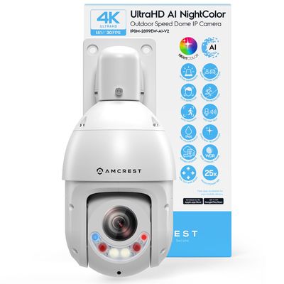 Amcrest 4K (8MP) Outdoor PTZ POE + IP Camera Pan Tilt Zoom (Optical 25x Motorized) Human and Vehicle Detection AI, Perimeter Protection, 328ft Night Vision POE+ (802.3at) IP8M-2899EW-AI-V2