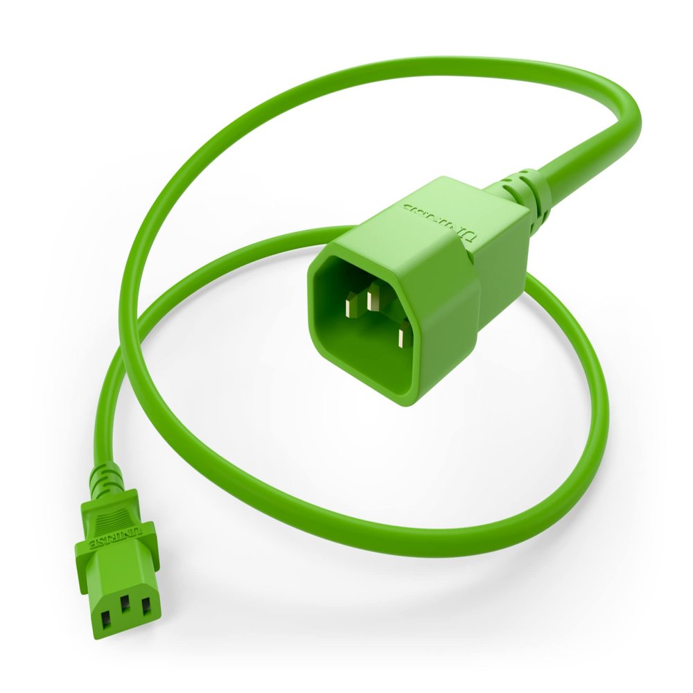 UNC 1ft PDU Power Cable C13 to C14 15amp 14AWG SJT Jacket UL Listed, Green, 1 Foot