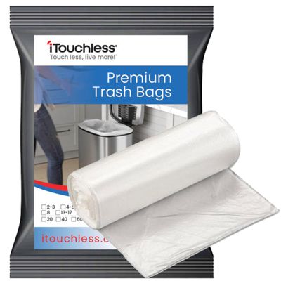 iTouchless Small/Medium Trash Bags, Fits 2-6 Gallon Garbage Cans, for Rubbish Recycling Compost in the Home, Office, Strong Bathroom Kitchen Bin Liners, Clear, 50 Count