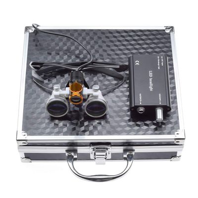 2.5X Binocular Loupes 420mm Optical Glasses +5W LED Headlight Lamp with Filter + Aluminum Box DY-008 (Black)