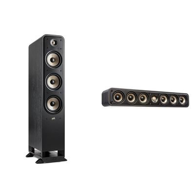 Polk Signature Elite ES60 Tower Speaker, Stunning Black & Elite ES35 Slim Center Channel Speaker, 1" Tweeter & (6) 3" Woofers, Dual Power Port, Stunning Black