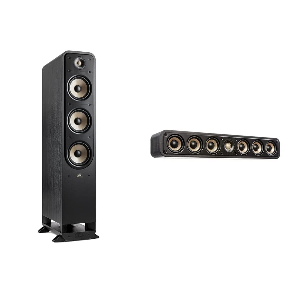 Polk Signature Elite ES60 Tower Speaker, Stunning Black & Elite ES35 Slim Center Channel Speaker, 1" Tweeter & (6) 3" Woofers, Dual Power Port, Stunning Black