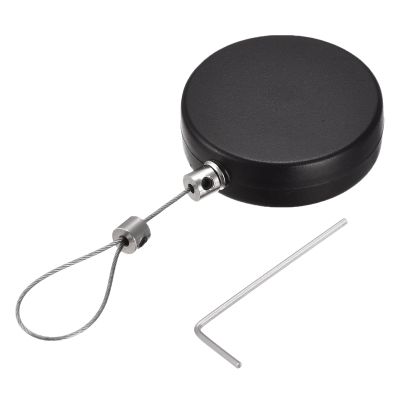 MECCANIXITY Round Retractable Cable Locks with Self-Adhesive, Remote Control Security Lock Anti-Lost Rope Hardware Cable Lock 600g Tensile Force Black Pack of 2
