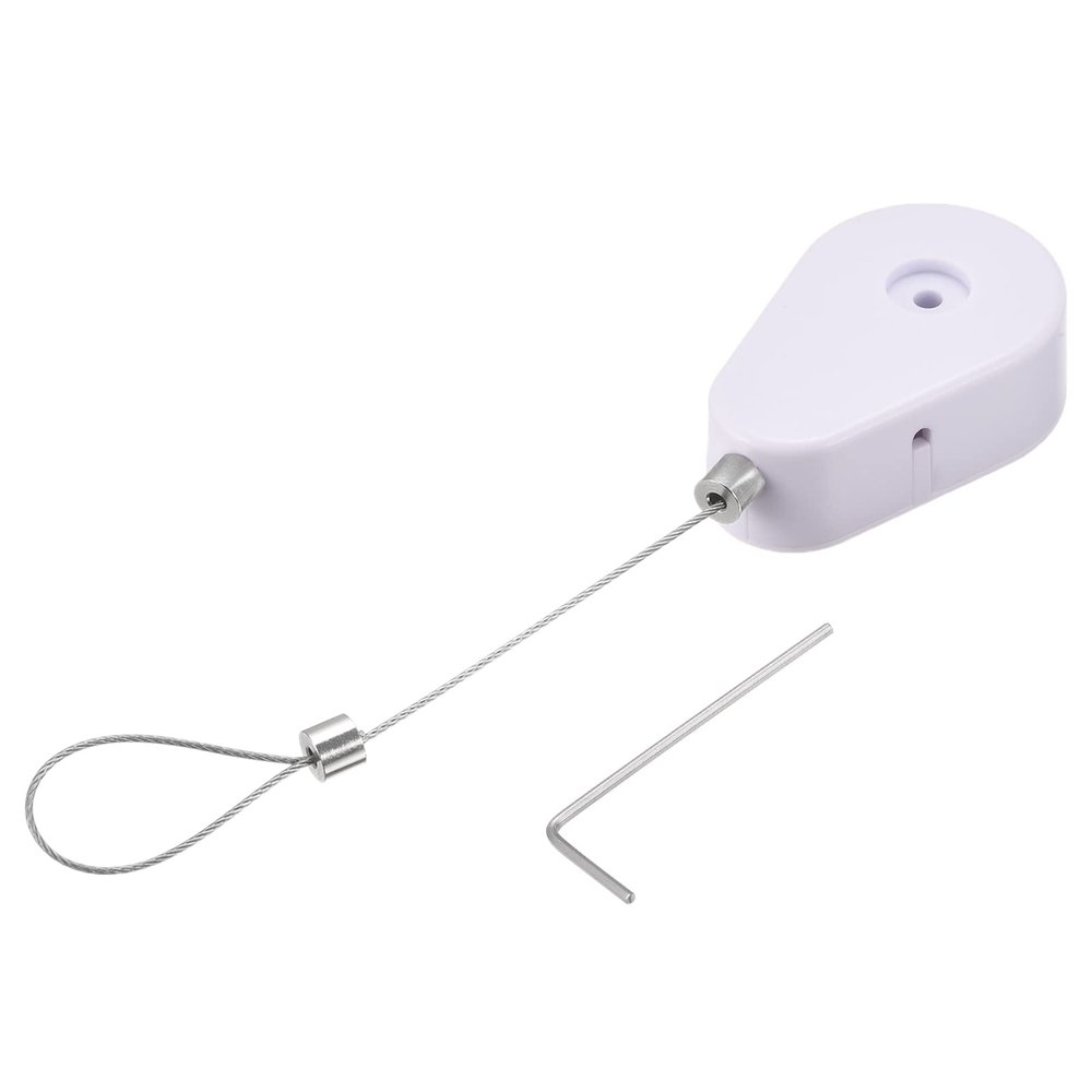 MECCANIXITY Retractable Cable Lock with Self-Adhesive, Remote Control Security Lock Anti-Lost Rope Hardware Cable Lock 600g Tensile Force White Pack of 2