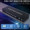 HDMI KVM Switch 8 Port, 4K@30Hz USB KVM Switcher for 8 Computers Share 1 Monitor and 4 USB Devices, 8X1 Switches with Adaptive EDID Wired Remote and 8 HDMI&USB KVM Cables view 4