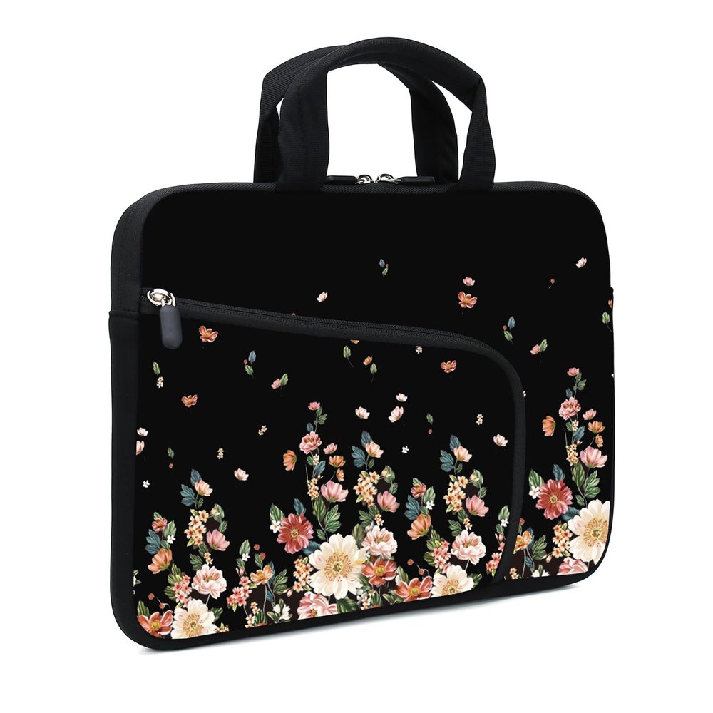 11.6-12.2 Inch Laptop Sleeve Case - Chromebook, Ultrabook, Notebook, Tablet Neoprene Handle Case for Men Women - Two Pockets Fit Apple MacBook Air, Samsung, Acer, HP, DELL (Flowers)