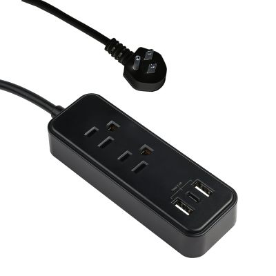 Clear Power 2-Outlet Power Strip with 3 USB Ports(1 USB-C), Flat Plug, 6 ft Power Cord, Compact USB Charging Hub, Desktop Charging Station with USB C, Black, DC3S-1202-DC