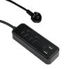 Clear Power 2-Outlet Power Strip with 3 USB Ports(1 USB-C), Flat Plug, 6 ft Power Cord, Compact USB Charging Hub, Desktop Charging Station with USB C, Black, DC3S-1202-DC view 1