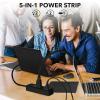 Clear Power 2-Outlet Power Strip with 3 USB Ports(1 USB-C), Flat Plug, 6 ft Power Cord, Compact USB Charging Hub, Desktop Charging Station with USB C, Black, DC3S-1202-DC view 2