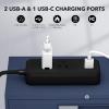 Clear Power 2-Outlet Power Strip with 3 USB Ports(1 USB-C), Flat Plug, 6 ft Power Cord, Compact USB Charging Hub, Desktop Charging Station with USB C, Black, DC3S-1202-DC view 3