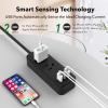 Clear Power 2-Outlet Power Strip with 3 USB Ports(1 USB-C), Flat Plug, 6 ft Power Cord, Compact USB Charging Hub, Desktop Charging Station with USB C, Black, DC3S-1202-DC view 4