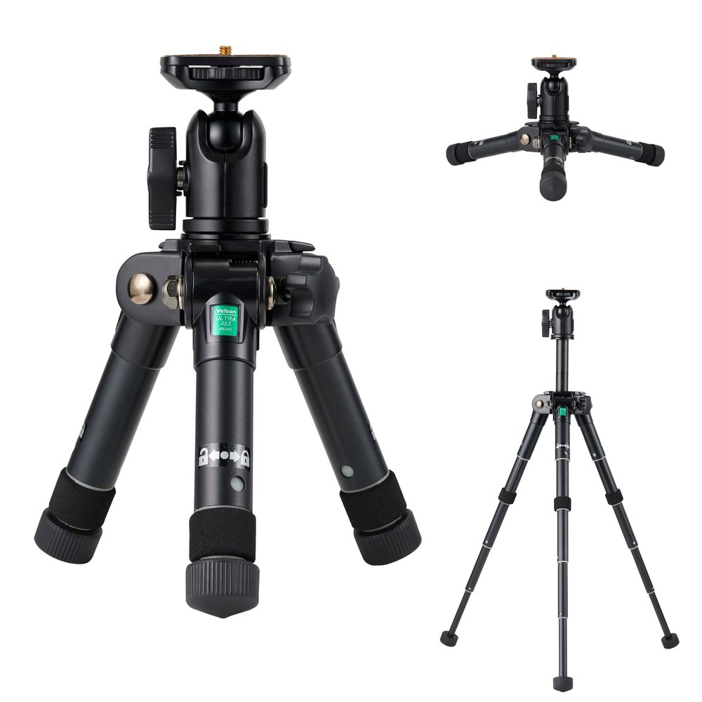 Velbon 90454 Mini Table Mini Tripod, Ultra 453 Mini AZ AMZULT453MINI 5 Tiers, Ultra Lock, Leg Diameter 1.1 inches (27 mm), Medium Size, Freehead Platform, Aluminum Leg, Tabletop Tripod, Table Tripod,