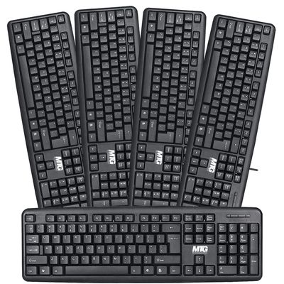 MTG Wired Computer Keyboard, Basic Keyboard - with 5ft USB-A Cable, 104-keys, Foldable Legs Compatible with Windows, PC and Laptop (Pack of 5) only Keyboard
