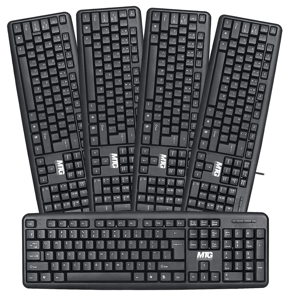 MTG Wired Computer Keyboard, Basic Keyboard - with 5ft USB-A Cable, 104-keys, Foldable Legs Compatible with Windows, PC and Laptop (Pack of 5) only Keyboard