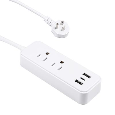 Clear Power 2-Outlet Power Strip with 3 USB Ports(1 USB-C), Flat Plug, 6 ft Power Cord, Desktop Charging Station with USB C, White, DC3S-1102-DC