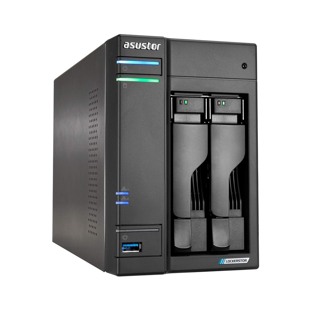 Asustor Lockerstor 2 Gen2 AS6702T - 2 Bay NAS, Quad-Core 2.0 GHz CPU, 4x M.2 NVMe slots (PCIe 3.0), Dual 2.5GbE, 4GB DDR4 RAM, Network Attached Storage (Diskless)
