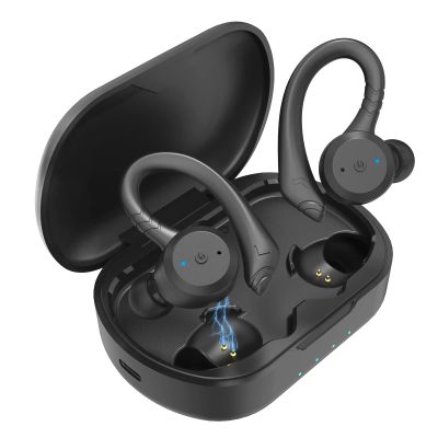 VOSON Wireless Earbuds with Earhooks, Bluetooth Earbuds IPX7 Waterproof, Physical Button Control Wireless Headphones Built-in Mic with Deep Bass for Sport Workout