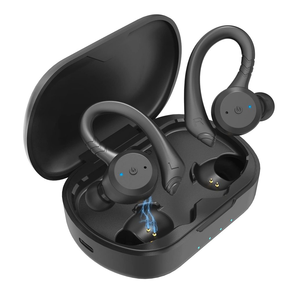 VOSON Wireless Earbuds with Earhooks, Bluetooth Earbuds IPX7 Waterproof, Physical Button Control Wireless Headphones Built-in Mic with Deep Bass for Sport Workout