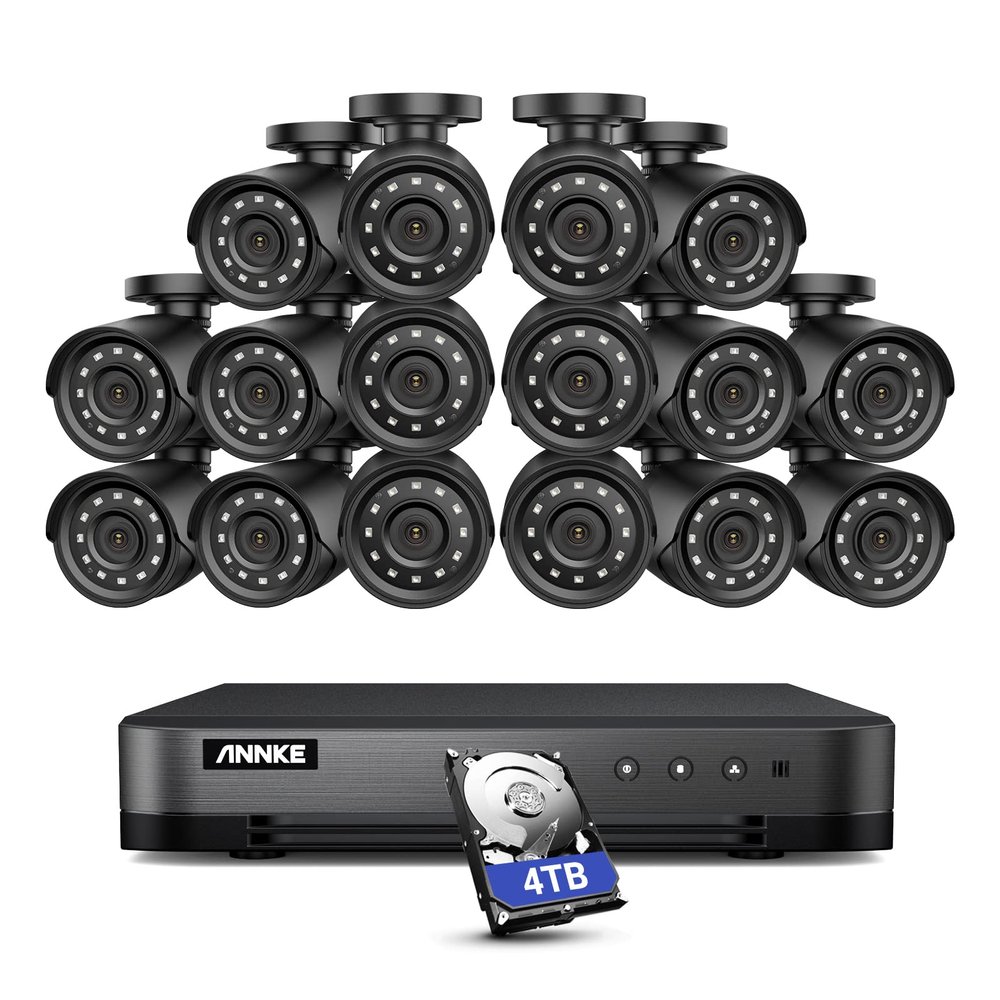 ANNKE 16CH 1080P Security Camera System Outdoor with 4TB Hard Drive, H.265+ 16Channel 5 in 1 CCTV DVR with 16PCS 1920TVL Surveillance Cameras, 100ft Night Vision, Motion Detection,Remote Access