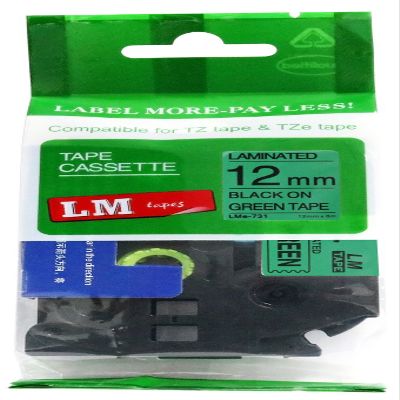 LM Tapes - Premium 1/2" (12mm) Black on Green Compatible TZe P-Touch Tape for use with Brother PT-2730, PT2730, PT2730VP, PT-2730VP Label Maker Includes Tape Size/Color Guide.
