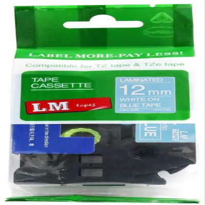 LM Tapes - Premium 1/2" (12mm) White on Blue Compatible TZe P-Touch Tape for use with Brother PT-P700, PTP700 Ptouch Label Printer Includes Tape Size/Color Guide.