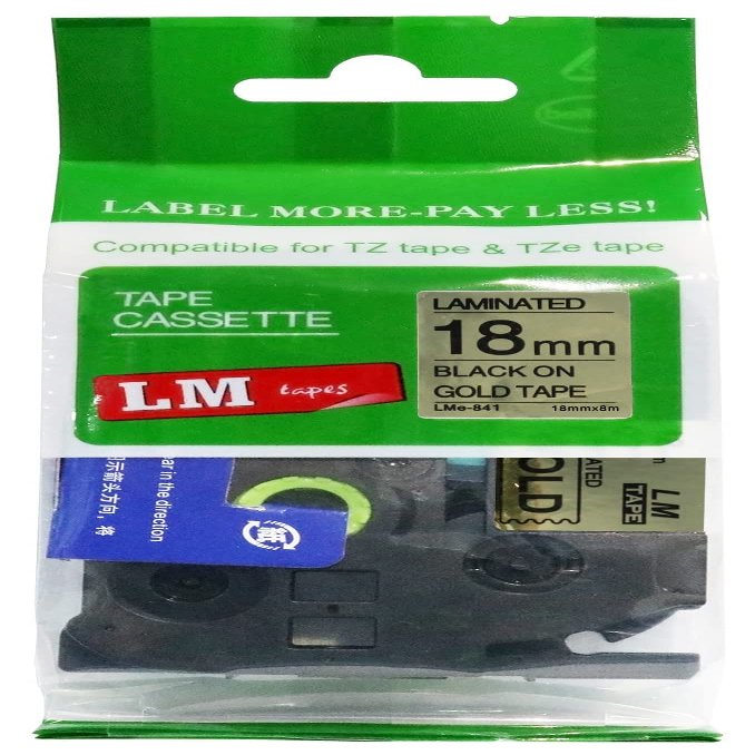 LM Tapes - Premium 3/4" (18mm) Black on Reflective Gold Compatible TZe P-Touch Tape for use with Brother PT-P750W, PTP750W, PT750, PTP750 Ptouch Label Printer Includes Tape Size/Color Guide.