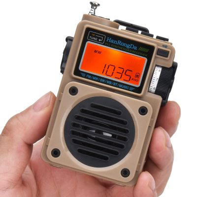 HanRongDa Radio, Bluetooth Speaker Support MicroSD Card, FM MW WB Shortwave Receiver with NOAA Alerts and Sleep Timer, Rechargeable Retro Digital Radios with Backlit and Alarm for Camping HRD701