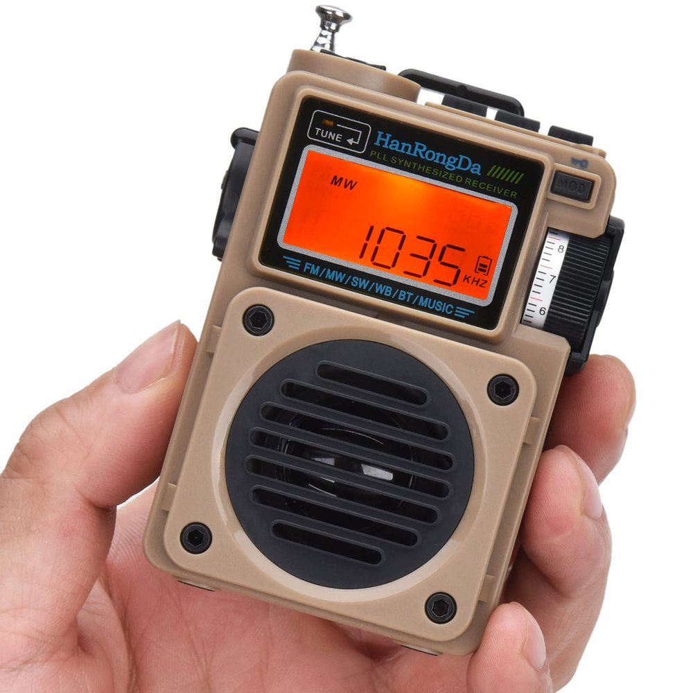 HanRongDa Radio, Bluetooth Speaker Support MicroSD Card, FM MW WB Shortwave Receiver with NOAA Alerts and Sleep Timer, Rechargeable Retro Digital Radios with Backlit and Alarm for Camping HRD701