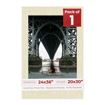 Poster Palooza Linen 24x36 Picture Frame Mats with White Core for 20x30 Pictures - Fits 24x36 Frame - One Mat - With Bag & Backing
