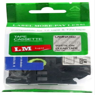 LM Tapes - Premium 1/2" (12mm) White on Clear Compatible TZe P-Touch Tape for use with Brother PT-1830, PT1830 Ptouch Label Printer Includes Tape Size/Color Guide.